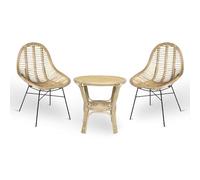 OKAFFAREFATTO MADDALONI Salotto da giardino Set di 2 sedie bety in legno di bambu con gambe in ferro e 1 tavolino in bambu