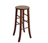 SEDIA SGABELLO IN LEGNO MASSELLO H CM 67 DA TERRA NOCE SCURO CON SEDUTA IN MASSELLO ROTONDO PUB PIZZERIA nuovo già montato
