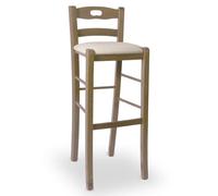 OKAFFAREFATTO MADDALONI Sgabello alto da bar h 80 in legno noce chiaro con presina nello schienale e sedile in similpelle beige