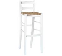 OKAFFAREFATTO MADDALONI Sgabello alto da bar in legno bianco con seduta in paglia h 80 cm