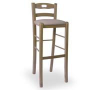 OKAFFAREFATTO MADDALONI Sgabello da bar alto h 80 cm in legno noce chiaro con presina nella fascia dello schienale e seduta imbottita similpelle tortora