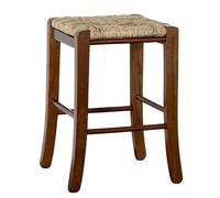 OKAFFAREFATTO MADDALONI Sgabello da bar basso in legno con seduta quandrata cm 30 x 30 in paglia in noce scuro h cm 47 nuovo già montato con gambe a sciabola