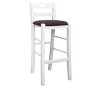 OKAFFAREFATTO MADDALONI Sgabello da bar in legno bianco con manico nello schienale h 66 con sedile ecopelle marrone