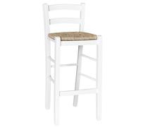OKAFFAREFATTO MADDALONI Sgabello da bar in legno bianco laccato con seduta in paglia h 67 cm