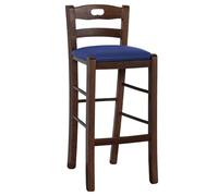 OKAFFAREFATTO MADDALONI Sgabello da bar in legno noce scuro con foro nello schienale h66 con seduta ecopelle blu