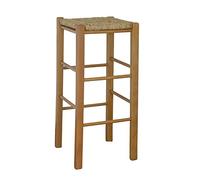 Sgabello legno con seduta quadrata in paglia h 70 cm noce chiaro gambe dritte