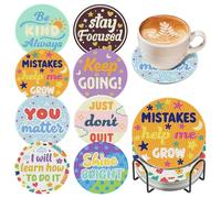 OkarinaArt Set di 8 sottobicchieri motivazionali con strass, con supporto, kit di sottobicchieri 5D fai da te per adulti, sottobicchieri antiscivolo per creazioni artistiche