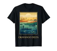 Okavango Delta Botswana Safari Zone umide Retro Art Maglietta