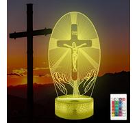 Okayera Luce notturna a croce 3D, illusione di Gesù, lampada a LED con ologramma ottico con timer con telecomando a 16 colori che cambiano colore, regalo religioso cristiano cattolico, regalo di