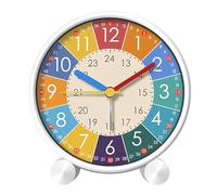 Okaywork Orologio da Tavolo per Bambini Silenzioso Senza Ticchettio, Sveglia da Comodino Analogica con Numeri Colorati, Alarm Clock Educativo per Ragazzi e Ragazze, Ideale per Camera da Letto e Studio