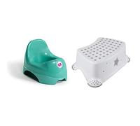 OKBABY Relax Vasino per Bambini con Seduta Ergonomica e Schienale Rialzato, Turchese, 0.46 kilograms, 0, 1 & keeeper Scaletta a Gradino Singolo keeeper Stars, Da 18 Mesi a 10 Anni circa, Bianco