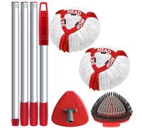 OKcedier Ricambio per Turbo 2 in 1, Ricambi per Mop e Scopa a Frange con 2 Testine in Microfibra, 1 Manico, 1 Base per Mop e 1 Spazzola, Adatto a Tutti i Tipi di Pavimento