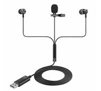 okcsc Auricolari USB 3.0 con microfono omnidirezionale per computer, cuffie cablate USB A30 con microfono a pinza lavalier per presa di visualizzazione video Youtube, riunione, Vlogging nero