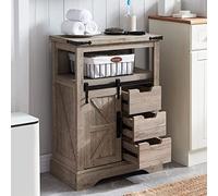 OKD Armadietto da pavimento per bagno, armadietto con porta scorrevole e cassetti, piccolo armadio per bagno, cucina, soggiorno, rovere rustico chiaro