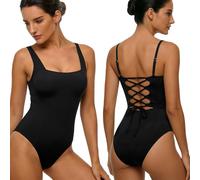 Okdance Costume intero da donna con scollo quadrato, con lacci sul retro, spalline regolabili, imbottito, costume da bagno per vacanze al mare
