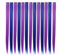 Okeeyseda 13 Riflessi Luminosi Dei Banchetti Colorata Clip Nell'Estensione Dei Capelli Diritti Fibra Sintetica 55 Cm, Viola + Blu