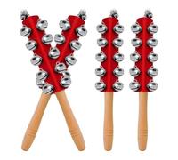 Okeeyseda 4 Pezzi Campane di Natale con Manico In Legno Jingle Bells Strumento Musicale A Mano Strumento Musicale A Percussione
