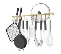 OKEPOO Appendiabiti da cucina in acciaio inossidabile 304, 50,8 cm, con 10 ganci scorrevoli silenziosi, supporto da parete per pentole, padelle, spatole, cucchiai, pentole, tazze, tazze (dorato)