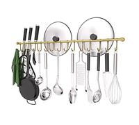 OKEPOO Appendiabiti da cucina in acciaio inox 304, 76,2 cm, con 15 ganci scorrevoli silenziosi, per pentole e padelle, organizer perfetto per organizzare gli utensili da cucina, colore: oro