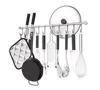 OKEPOO Scaffale da cucina, porta pentole da parete da 50,8 cm con 10 ganci scorrevoli silenziosi, barra organizer per utensili da cucina per spatole e tazze, acciaio inossidabile 304, (argento)