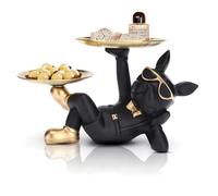 OKESYO Bulldog Francese Statue con Vassoio, Bulldog Francese Svuotatasche, Bulldog Francese Statuetta Ciotola per Chiavi per Soggiorno, Tavolo Ingresso, Decorazione per Casa