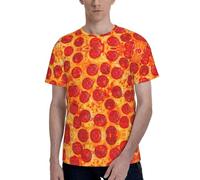 OKFSTY 3D Pizza Pepperoni T-shirt da uomo in poliestere, girocollo alla moda a maniche corte per l'estate top basic da uomo, confezione da 1, Nero , S