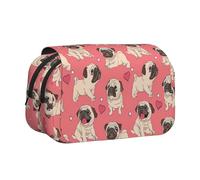 OKFSTY Astuccio portapenne a doppio strato con stampa di un cucciolo di carlino e cartoni animati, grande capacità, per articoli scolastici per bambini, Nero , Taglia unica, Organizer per borse