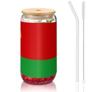 OKFSTY Bandiera della Bielorussia Stampa 16 once Bicchieri Set per Accessori Caffè Bicchieri di Birra Ghiacciata, Tazza di Vetro Riutilizzabile per Regali