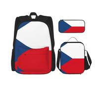 OKFSTY Bandiera della Repubblica Ceca 3pcs Zaino, 40,6 cm Ragazzi Prescolare Elementare Bookbag e Lunch Box Leggero, Nero , Taglia unica, Set di zaini per la scuola