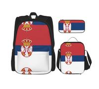 OKFSTY Bandiera della Serbia 3 pezzi, 40,6 cm, per bambini in età prescolare elementare e contenitore per il pranzo, leggero, Nero , Taglia unica, Set di zaini per la scuola