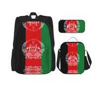 OKFSTY Bandiera dell'Afghanistan 3 pezzi, zaino da 40,6 cm per bambini in età prescolare elementare e contenitore per il pranzo leggero, Nero , Taglia unica, Set di zaini per la scuola