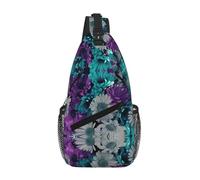 OKFSTY Borsa a tracolla con stampa di fiori viola e foglia di tè con stampe diagonalmente carine adatte per uomini escursioni all'aperto viaggi lunghi viaggi quotidiani, Nero , Taglia unica