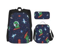 OKFSTY Divertente zaino astronauta dinosauro razzo, 3 pezzi, 40,6 cm, per bambini in età prescolare elementare e contenitore per il pranzo, leggero, Nero , Taglia unica, Set di zaini per la scuola