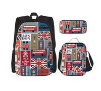 OKFSTY England Symbols, zaino per bambini da 40,6 cm, per bambini e elementari, 3 pezzi, leggero, Nero , Taglia unica, Set di zaini per la scuola