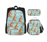 OKFSTY Funny for Kangaroo Zoo, zaino per bambini da 40,6 cm per bambini in età prescolare e contenitore per il pranzo, leggero, 3 pezzi, Nero , Taglia unica, Set di zaini per la scuola