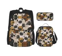 OKFSTY Imagen De Pug - Zaino, 3 pezzi, 40,6 cm, per bambini in età prescolare elementare e contenitore per il pranzo, leggero, Nero , Taglia unica, Set di zaini per la scuola