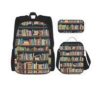 OKFSTY Libreria dei cartoni animati Bookworm 3 pezzi, 40,6 cm ragazzi prescolare elementare bookbag e lunch box leggero, Nero , Taglia unica, Set di zaini per la scuola