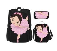 OKFSTY Little Ballerina Dancing Girl 3 pezzi, 40,6 cm Boys Preschool Elementary Bookbag e Lunch Box Leggero, Nero , Taglia unica, Set di zaini per la scuola
