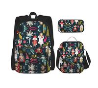 OKFSTY Schiaccianoci Balletto Natale Danza 3pcs Zaino, 40,6 cm Ragazzi Prescolare Elementare Bookbag e Lunch Box Leggero, Nero , Taglia unica, Set di zaini per la scuola