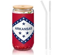OKFSTY Set di bicchieri da 473 ml con stampa della bandiera dell'Arkansas, accessori da caffè, bicchieri da birra ghiacciata, bicchieri in vetro riutilizzabili per regali