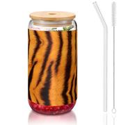 OKFSTY Set di bicchieri da caffè con stampa a righe tigre, 470 ml, per caffè, bicchieri da birra ghiacciata, bicchieri in vetro riutilizzabili per regali