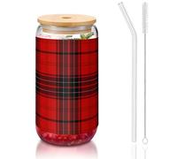 OKFSTY Set di bicchieri da caffè con stampa scozzese rossa e nera, da 473,6 g, per caffè, bicchieri da birra ghiacciata, riutilizzabili, per regali