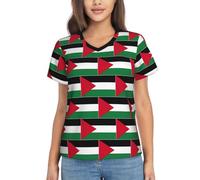 OKFSTY T-shirt da donna con scollo a V a maniche corte con stampa della bandiera della Palestina, vestibilità classica, per viaggi, fine settimana, Nero , XXL