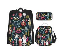 OKFSTY Women_S Schiaccianoci Balletto Natale Danza 3pcs Zaino, 40,6 cm Ragazzi Prescolare Elementare Bookbag e Lunch Box Leggero, Nero , Taglia unica, Set di zaini per la scuola