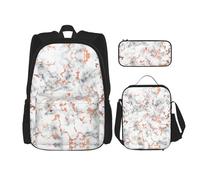 OKFSTY Zaino, 3 pezzi, motivo marmo, con schegge di rame, 40,6 cm, per bambini in età prescolare, borsa per libri elementari e portapranzo, leggera, Nero , Taglia unica, Set di zaini per la scuola