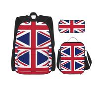 OKFSTY Zaino con bandiera del Regno Unito, 3 pezzi, 40,6 cm, per bambini in età prescolare, borsa per libri e portapranzo, leggera, Nero , Taglia unica, Set di zaini per la scuola