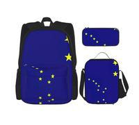 OKFSTY Zaino con bandiera dell'Alaska, 3 pezzi, 40,6 cm, per bambini in età prescolare elementare e contenitore per il pranzo, leggero, Nero , Taglia unica, Set di zaini per la scuola