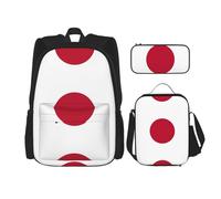 OKFSTY Zaino con bandiera giapponese, 3 pezzi, 40,6 cm, per bambini in età prescolare, borsa per libri e portapranzo, leggera, Nero , Taglia unica, Set di zaini per la scuola