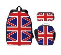 OKFSTY Zaino con bandiera inglese e astuccio portapranzo, set per sessioni di studio in biblioteca, Nero , Taglia unica, Organizer per borse