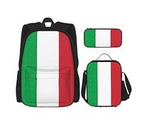 OKFSTY Zaino con bandiera italiana, 3 pezzi, 40,6 cm, per bambini in età prescolare elementare e contenitore per il pranzo, leggero, Nero , Taglia unica, Set di zaini per la scuola